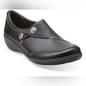 Clarks Shoes Ashland Lane Q Womens 7 Black Pebbled Leather Slip On Loafer